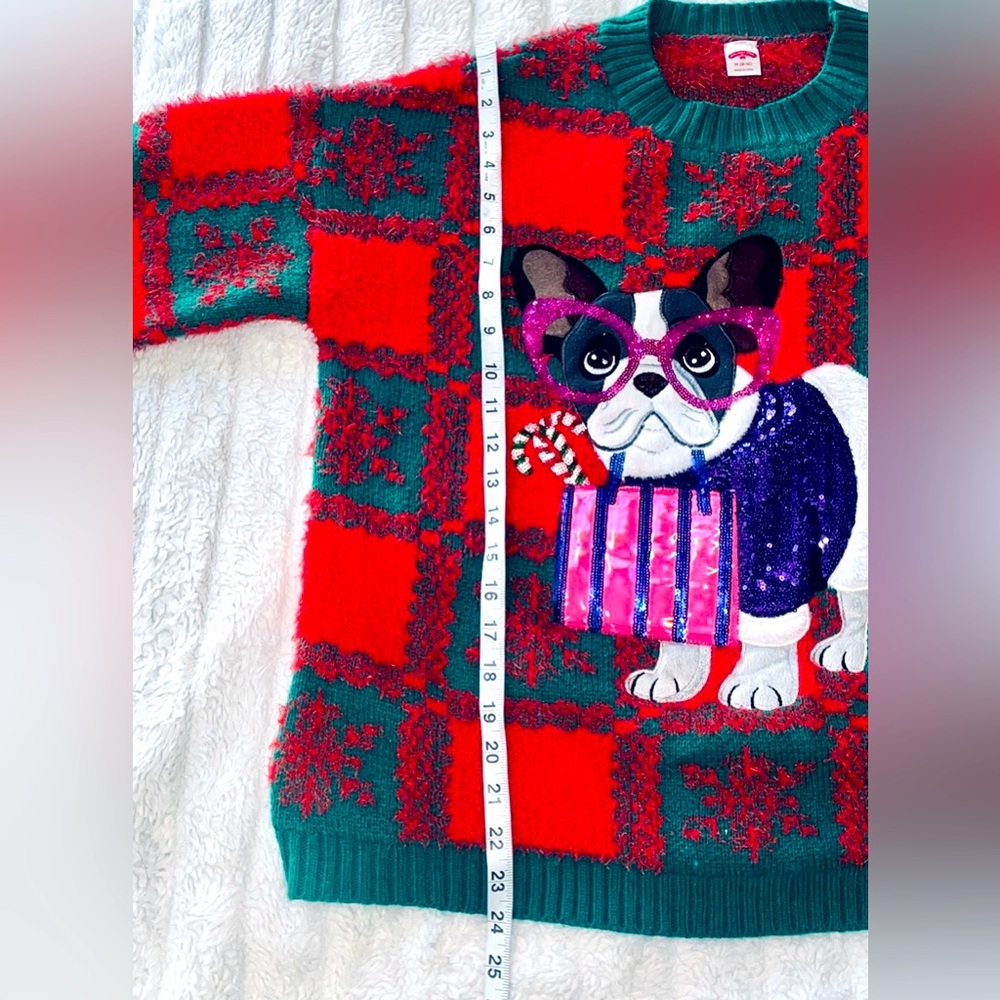Holiday Time dog dressed up in sequins ugly Christmas sweater size M(8-10) - Picture 6 of 7